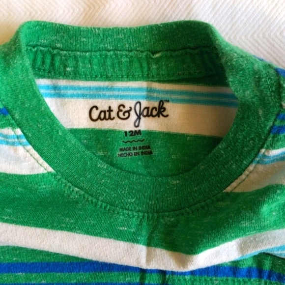 cat & jack green striped pocket t-shirt 12 months baby boy - Picture 3 of 5